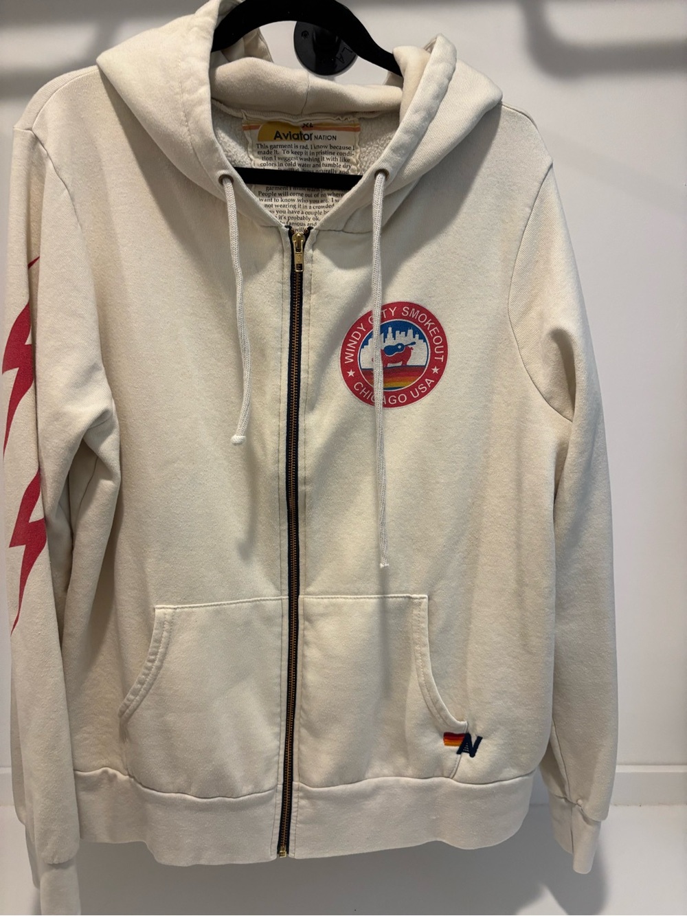 Aviator Nation Cream Zip Hoodie with Red Logo - Picture 2 of 7